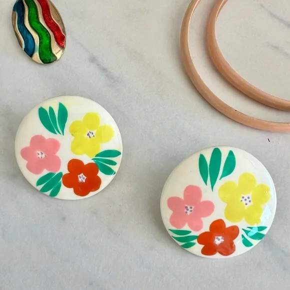 Painted Floral Post Earring - Picture 4 of 4